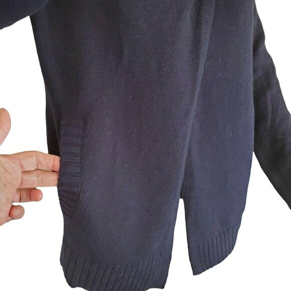 Michael Kors Navy Knit Cardigan Wrap Size S Wool Blend Long Sleeve Shawl Collar - Picture 2 of 9